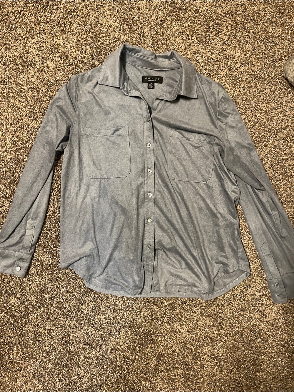 Grace Elements Women’s Gray Blue Button-Down Shirt